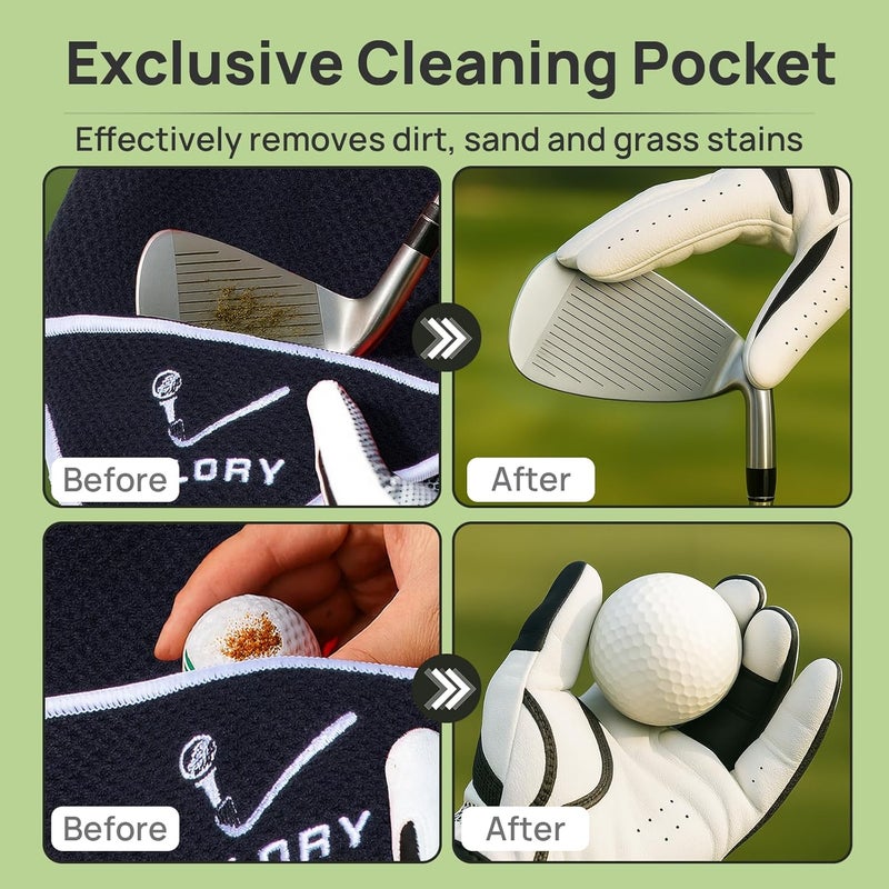 VIGLORY Magnetic Golf Towel for Bag 18" x 18" with Clip Exclusive Cleaning Pocket Microfiber Waffle Ultra Absorbent Club Ball Cleaner Essential Golf Accessories and Gifts for Men Women(Black 1 Pack) - Image 4
